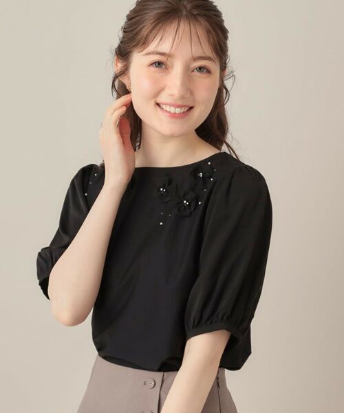 Couture Brooch / クチュールブローチ カットソー | 【接触冷感・UVカット】シフォンフラワーエンブロドッキングカットソー | 詳細5