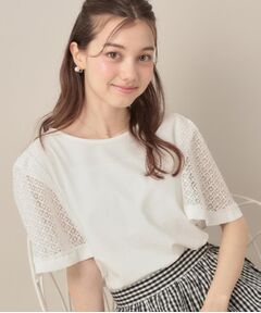 【接触冷感・5分袖】ケミカルレースフレアスリーブトップス