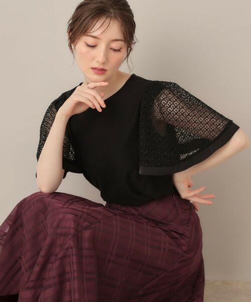 Couture Brooch / クチュールブローチ カットソー | 【接触冷感・5分袖】ケミカルレースフレアスリーブトップス | 詳細21