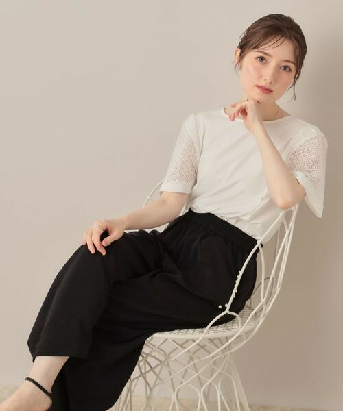 Couture Brooch / クチュールブローチ カットソー | 【接触冷感・5分袖】ケミカルレースフレアスリーブトップス | 詳細7