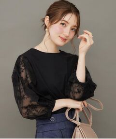 Couture Brooch / クチュールブローチ カットソー | 【接触冷感・UVカット・マシンウォッシャブル】袖レースドッキングカットソー