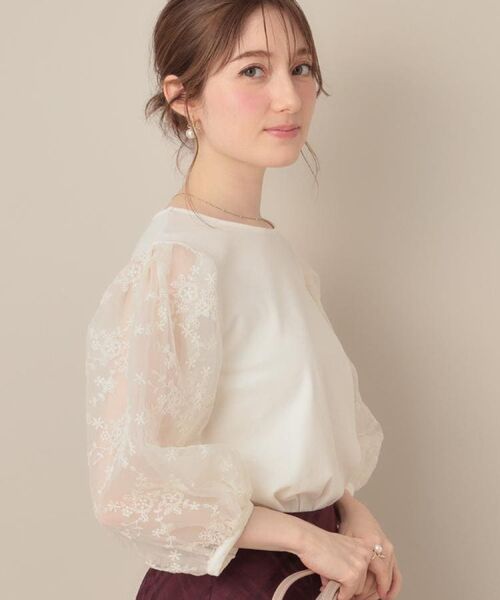 Couture Brooch/クチュールブローチ 【接触冷感・UVカット・マシンウォッシャブル】袖レースドッキングカットソー オフホワイト(003) 42(LL) Couture Brooch/クチュールブローチ 【接触冷感・UVカット・マシンウォッシャブル】袖レースドッキングカットソー オフホワイト(003) 42(LL)