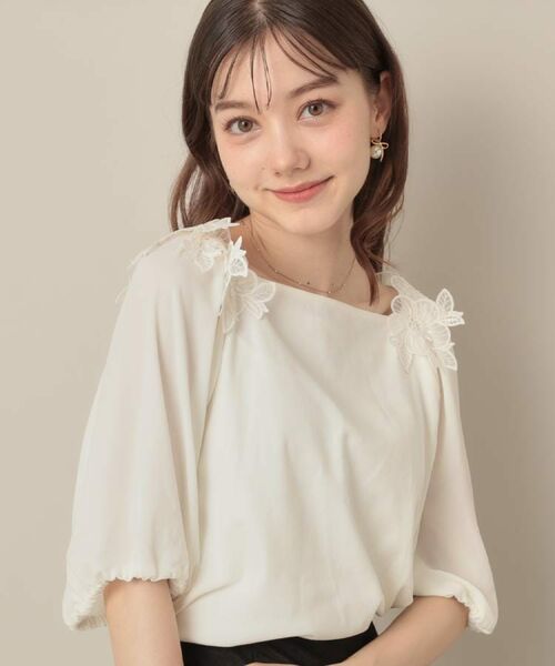 Couture Brooch / クチュールブローチ カットソー | 【マシンウォッシャブル・UVケア・接触冷感】ラグランレースドッキングカットソー(オフホワイト(003))