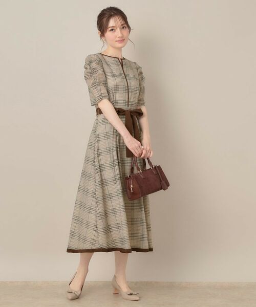 Couture Brooch / クチュールブローチ ミニ丈・ひざ丈ワンピース | 【美シルエット・5分袖】シアーチェックオーガンワンピース | 詳細1