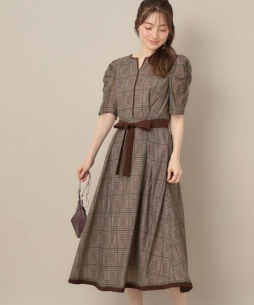 Couture Brooch / クチュールブローチ ミニ丈・ひざ丈ワンピース | 【美シルエット・5分袖】シアーチェックオーガンワンピース | 詳細11