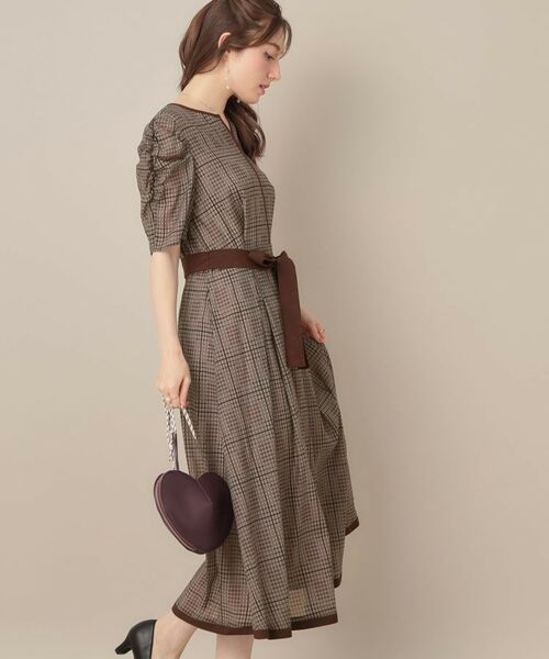 Couture Brooch / クチュールブローチ ミニ丈・ひざ丈ワンピース | 【美シルエット・5分袖】シアーチェックオーガンワンピース | 詳細12