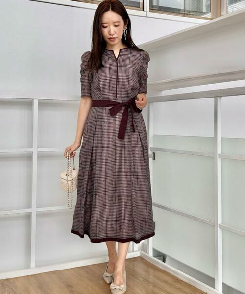 Couture Brooch / クチュールブローチ ミニ丈・ひざ丈ワンピース | 【美シルエット・5分袖】シアーチェックオーガンワンピース | 詳細14