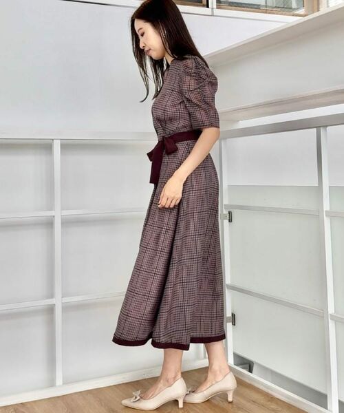 Couture Brooch / クチュールブローチ ミニ丈・ひざ丈ワンピース | 【美シルエット・5分袖】シアーチェックオーガンワンピース | 詳細15