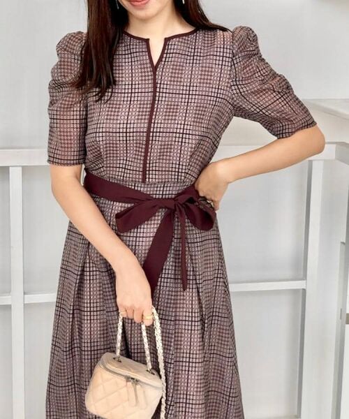 Couture Brooch / クチュールブローチ ミニ丈・ひざ丈ワンピース | 【美シルエット・5分袖】シアーチェックオーガンワンピース | 詳細17