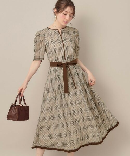 Couture Brooch / クチュールブローチ ミニ丈・ひざ丈ワンピース | 【美シルエット・5分袖】シアーチェックオーガンワンピース | 詳細3