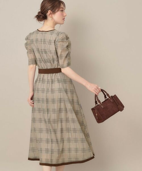 Couture Brooch / クチュールブローチ ミニ丈・ひざ丈ワンピース | 【美シルエット・5分袖】シアーチェックオーガンワンピース | 詳細4