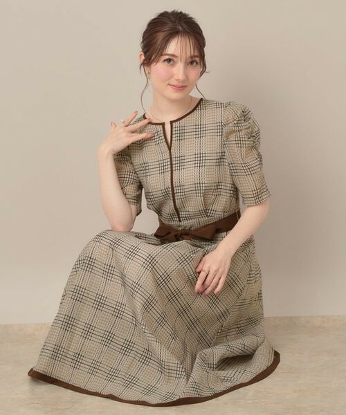 Couture Brooch / クチュールブローチ ミニ丈・ひざ丈ワンピース | 【美シルエット・5分袖】シアーチェックオーガンワンピース | 詳細5