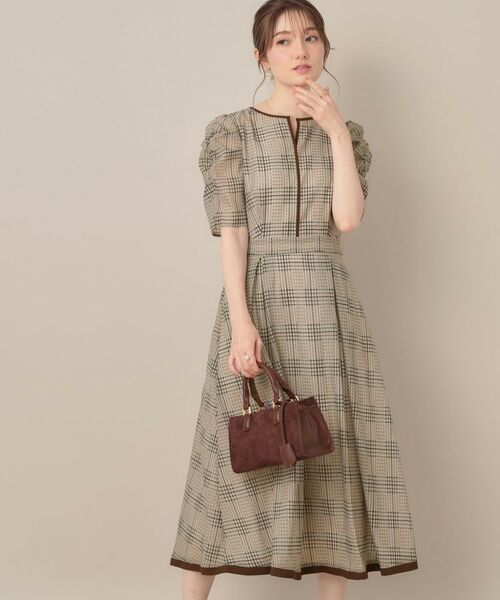Couture Brooch / クチュールブローチ ミニ丈・ひざ丈ワンピース | 【美シルエット・5分袖】シアーチェックオーガンワンピース | 詳細6
