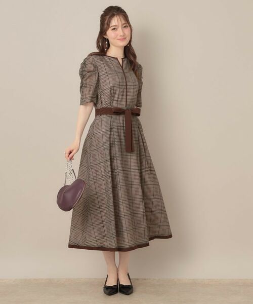 Couture Brooch / クチュールブローチ ミニ丈・ひざ丈ワンピース | 【美シルエット・5分袖】シアーチェックオーガンワンピース | 詳細8