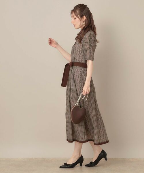 Couture Brooch / クチュールブローチ ミニ丈・ひざ丈ワンピース | 【美シルエット・5分袖】シアーチェックオーガンワンピース | 詳細9