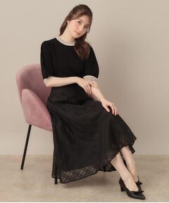 Couture Brooch / クチュールブローチ スカート | 【美シルエット・通勤】シアーチェックオーガンジースカート