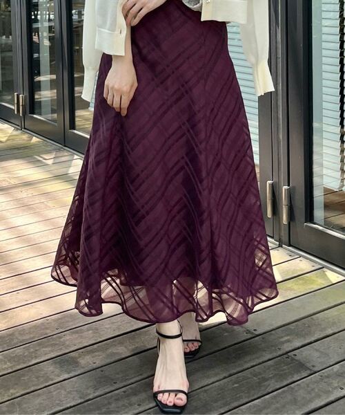 Couture Brooch / クチュールブローチ スカート | 【美シルエット・通勤】シアーチェックオーガンジースカート(ボルドー(064))
