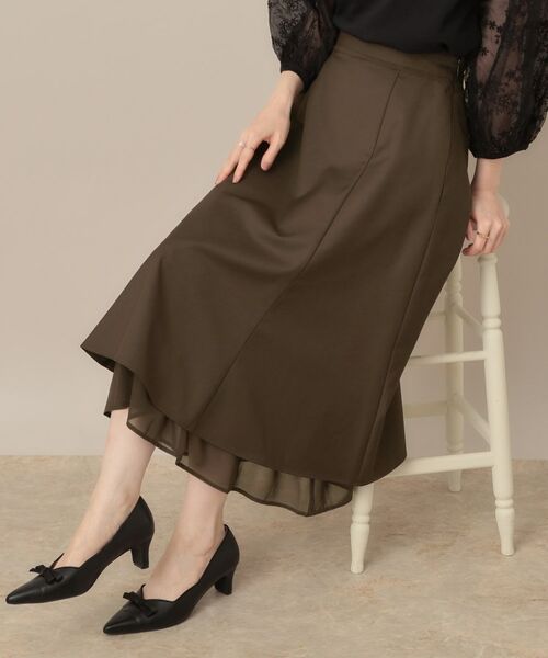 Couture Brooch / クチュールブローチ スカート | 【マシンウォッシャブル・美シルエット】裾シアーフレアスカート(ブラウン(044))