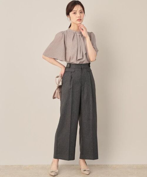 Couture Brooch / クチュールブローチ シャツ・ブラウス | 【着映え・5分袖・通勤】パール調タイチェックプリントブラウス | 詳細10