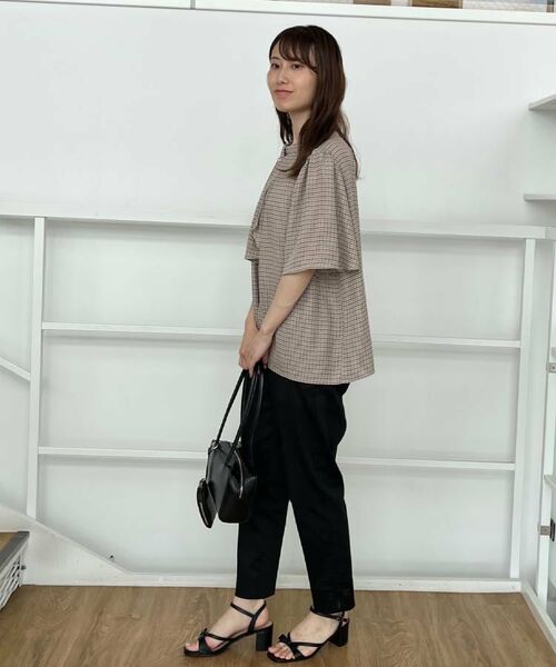 Couture Brooch / クチュールブローチ シャツ・ブラウス | 【着映え・5分袖・通勤】パール調タイチェックプリントブラウス | 詳細14