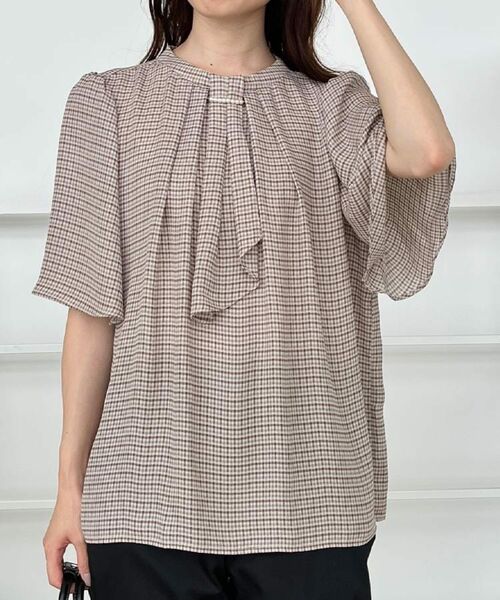 Couture Brooch / クチュールブローチ シャツ・ブラウス | 【着映え・5分袖・通勤】パール調タイチェックプリントブラウス | 詳細16