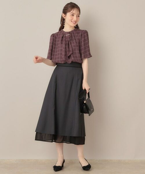 Couture Brooch / クチュールブローチ シャツ・ブラウス | 【着映え・5分袖・通勤】パール調タイチェックプリントブラウス | 詳細17