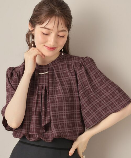 Couture Brooch / クチュールブローチ シャツ・ブラウス | 【着映え・5分袖・通勤】パール調タイチェックプリントブラウス | 詳細20