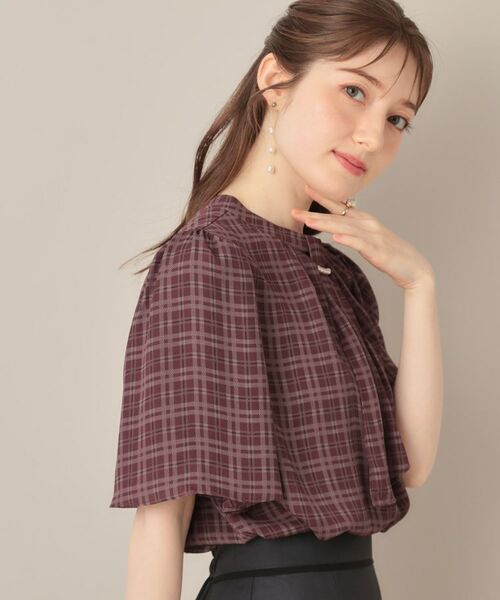 Couture Brooch / クチュールブローチ シャツ・ブラウス | 【着映え・5分袖・通勤】パール調タイチェックプリントブラウス | 詳細21