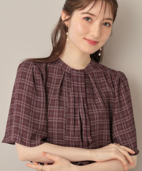 Couture Brooch / クチュールブローチ シャツ・ブラウス | 【着映え・5分袖・通勤】パール調タイチェックプリントブラウス | 詳細23