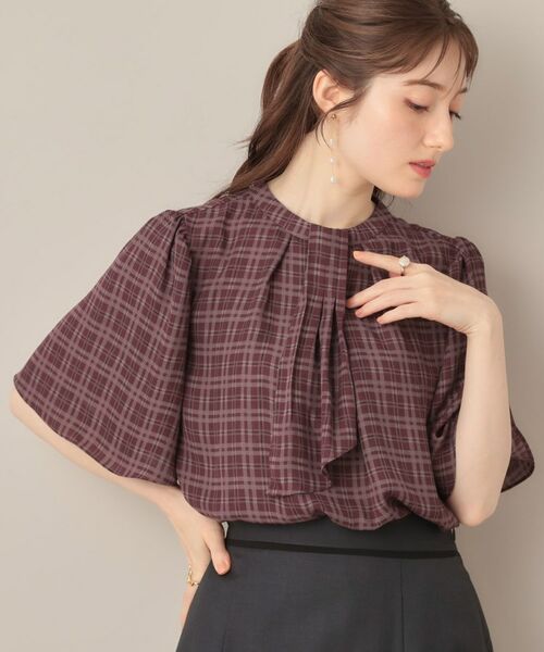 Couture Brooch / クチュールブローチ シャツ・ブラウス | 【着映え・5分袖・通勤】パール調タイチェックプリントブラウス | 詳細24