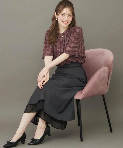 Couture Brooch / クチュールブローチ シャツ・ブラウス | 【着映え・5分袖・通勤】パール調タイチェックプリントブラウス | 詳細29