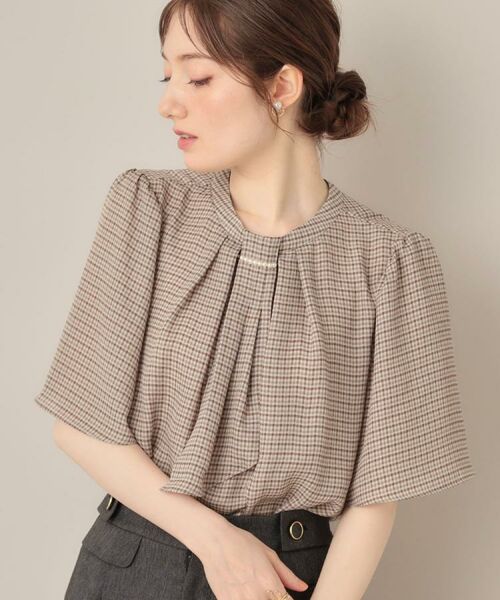 Couture Brooch / クチュールブローチ シャツ・ブラウス | 【着映え・5分袖・通勤】パール調タイチェックプリントブラウス | 詳細5