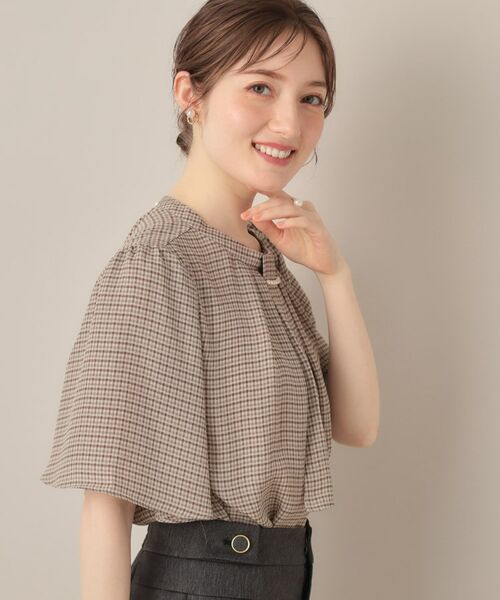 Couture Brooch / クチュールブローチ シャツ・ブラウス | 【着映え・5分袖・通勤】パール調タイチェックプリントブラウス | 詳細6