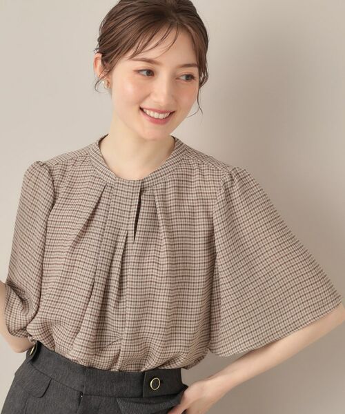 Couture Brooch / クチュールブローチ シャツ・ブラウス | 【着映え・5分袖・通勤】パール調タイチェックプリントブラウス | 詳細8