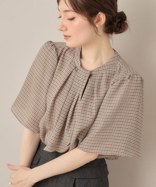 Couture Brooch / クチュールブローチ シャツ・ブラウス | 【着映え・5分袖・通勤】パール調タイチェックプリントブラウス | 詳細9