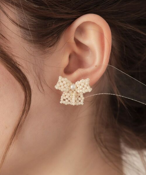 Couture Brooch / クチュールブローチ ピアス・イヤリング | パール調リボンモチーフピアス | 詳細4