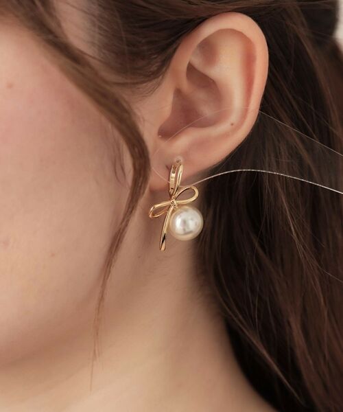 Couture Brooch / クチュールブローチ ピアス・イヤリング | ノットリボン一粒パール調ピアス | 詳細4