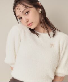 Couture Brooch / クチュールブローチ ニット・セーター | 【着映え・5分袖・フェミニン】ラメフェザー半袖ニット