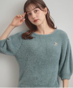 Couture Brooch / クチュールブローチ ニット・セーター | 【着映え・5分袖・フェミニン】ラメフェザー半袖ニット