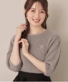 Couture Brooch / クチュールブローチ ニット・セーター | 【着映え・5分袖・フェミニン】ラメフェザー半袖ニット