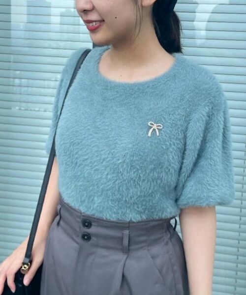 Couture Brooch / クチュールブローチ ニット・セーター | 【着映え・5分袖・フェミニン】ラメフェザー半袖ニット | 詳細23