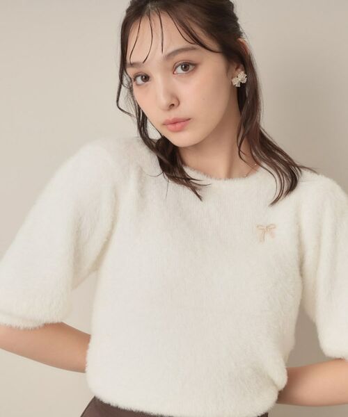 Couture Brooch / クチュールブローチ ニット・セーター | 【着映え・5分袖・フェミニン】ラメフェザー半袖ニット | 詳細4