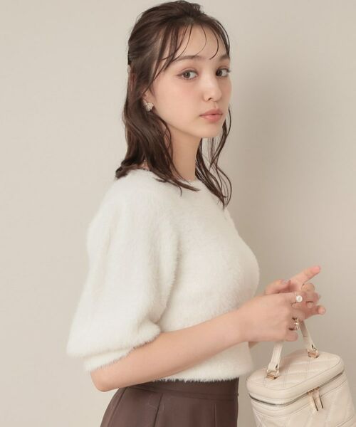 Couture Brooch / クチュールブローチ ニット・セーター | 【着映え・5分袖・フェミニン】ラメフェザー半袖ニット | 詳細5