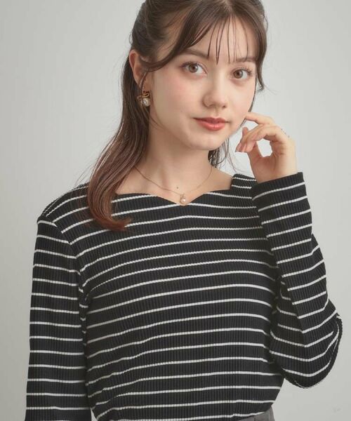 Couture Brooch/クチュールブローチ 【マシンウォッシャブル・通勤・大人可愛い】ハートネックテレコプルオーバー ブラック(319) 42(LL)