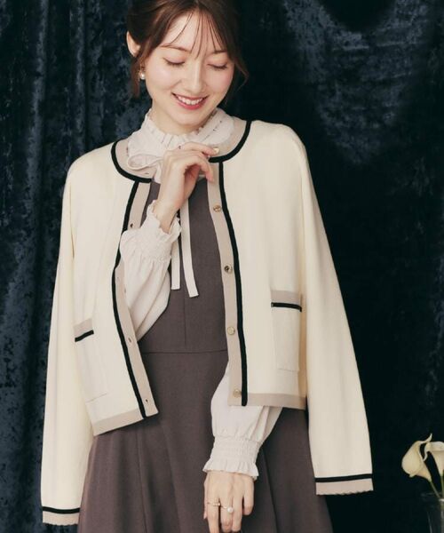 Couture Brooch / クチュールブローチ カーディガン・ボレロ | 【高見え・通勤・大人可愛い】配色総針スカラカーディガン | 詳細11