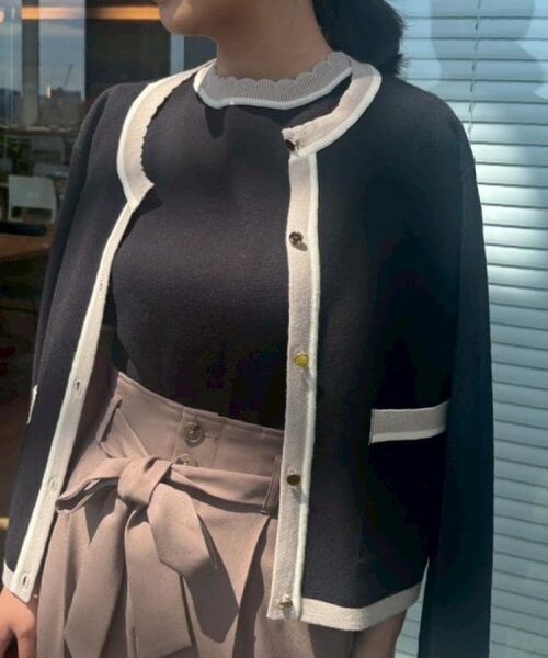 Couture Brooch / クチュールブローチ カーディガン・ボレロ | 【高見え・通勤・大人可愛い】配色総針スカラカーディガン | 詳細28