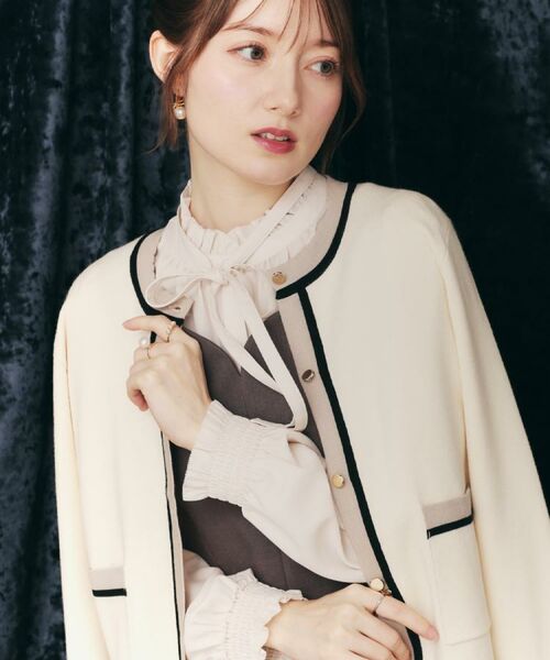 Couture Brooch / クチュールブローチ カーディガン・ボレロ | 【高見え・通勤・大人可愛い】配色総針スカラカーディガン | 詳細8