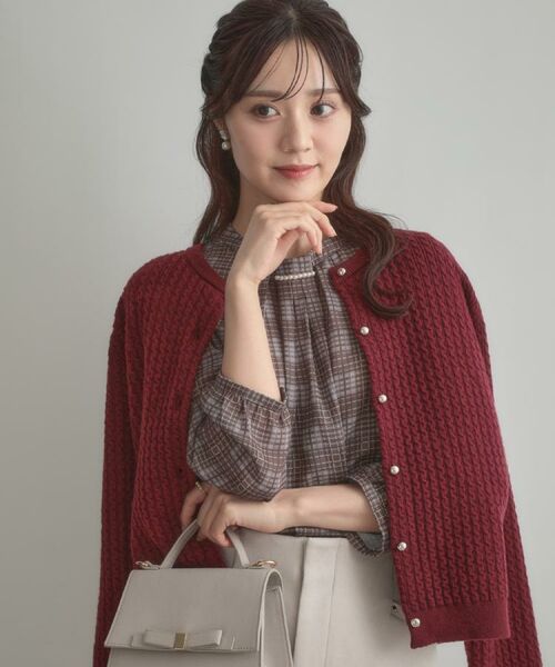 Couture Brooch / クチュールブローチ カーディガン・ボレロ | 【大人可愛い・きれいめ・通勤】ケーブルカーディガン(ボルドー(064))