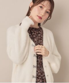 Couture Brooch / クチュールブローチ ニット・セーター | 【高見え・大人可愛い】ビジューリボン釦 前後2WAYフェザーカーディガントップス
