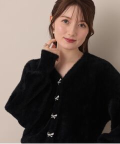 Couture Brooch / クチュールブローチ ニット・セーター | 【高見え・大人可愛い】ビジューリボン釦 前後2WAYフェザーカーディガントップス